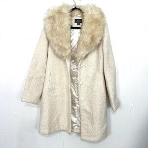 Gallery Wool Blend Boucle Coat with Faux-Fur Collar Cream Size Large